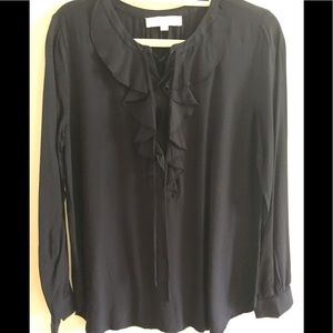 Loft Navy Ruffle Blouse